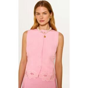 Rixo Lucca Floral Trimmed Linen Blend Top in Blush Pink US 2